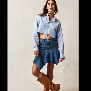 Free People Alara Midi Denim Skirt with Flared Hem Size 0